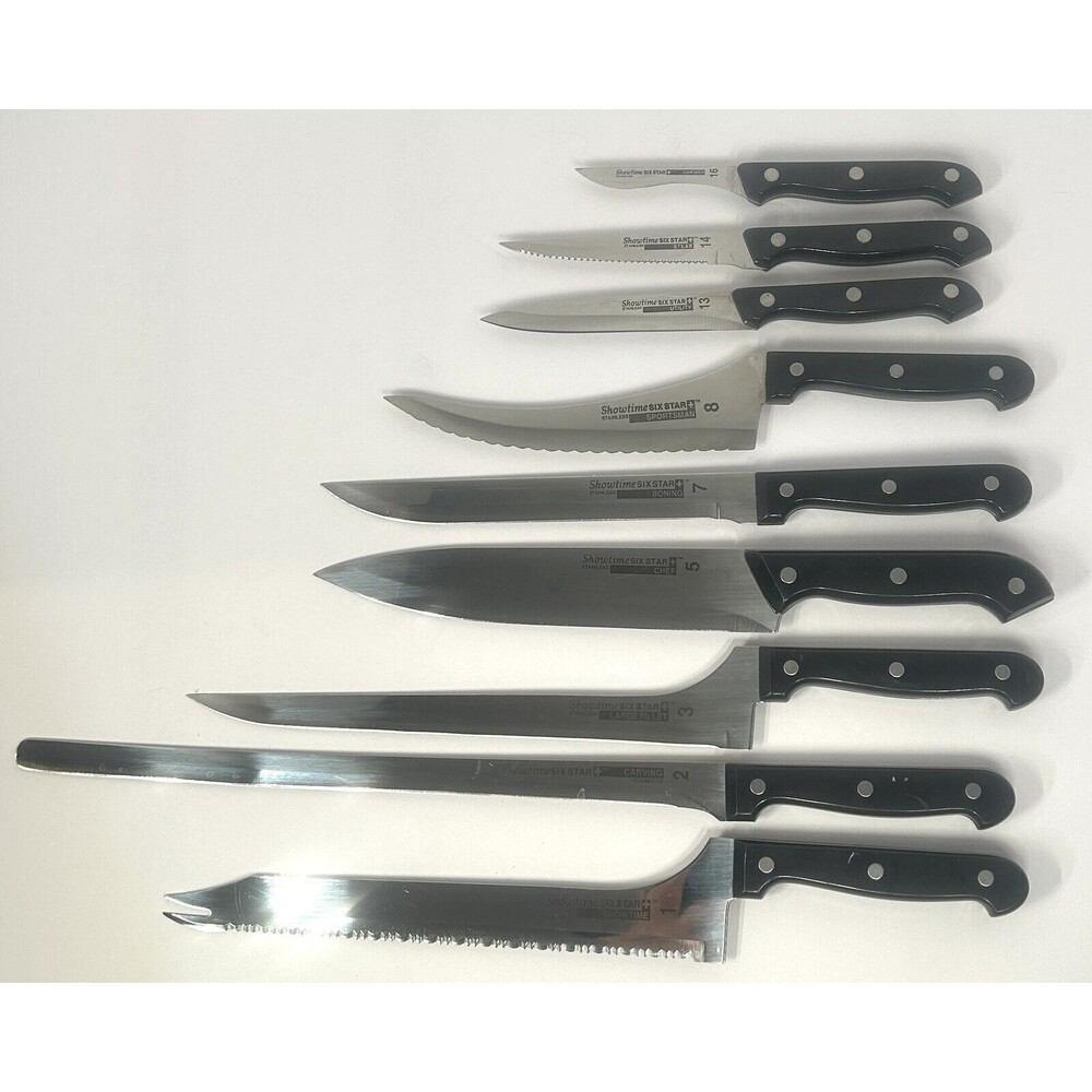 Ronco Showtime Six Star Set/Lot of 9 Stainless Steel Knives